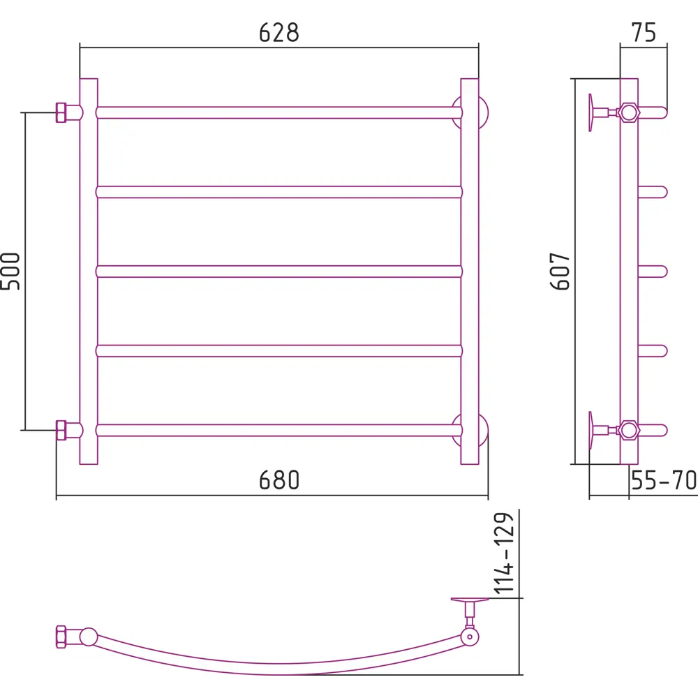 Водяной полотенцесушитель Сунержа ВПС-55ПБ для комфорта в ванной 86268355 STLM-0067464 - Вид №4