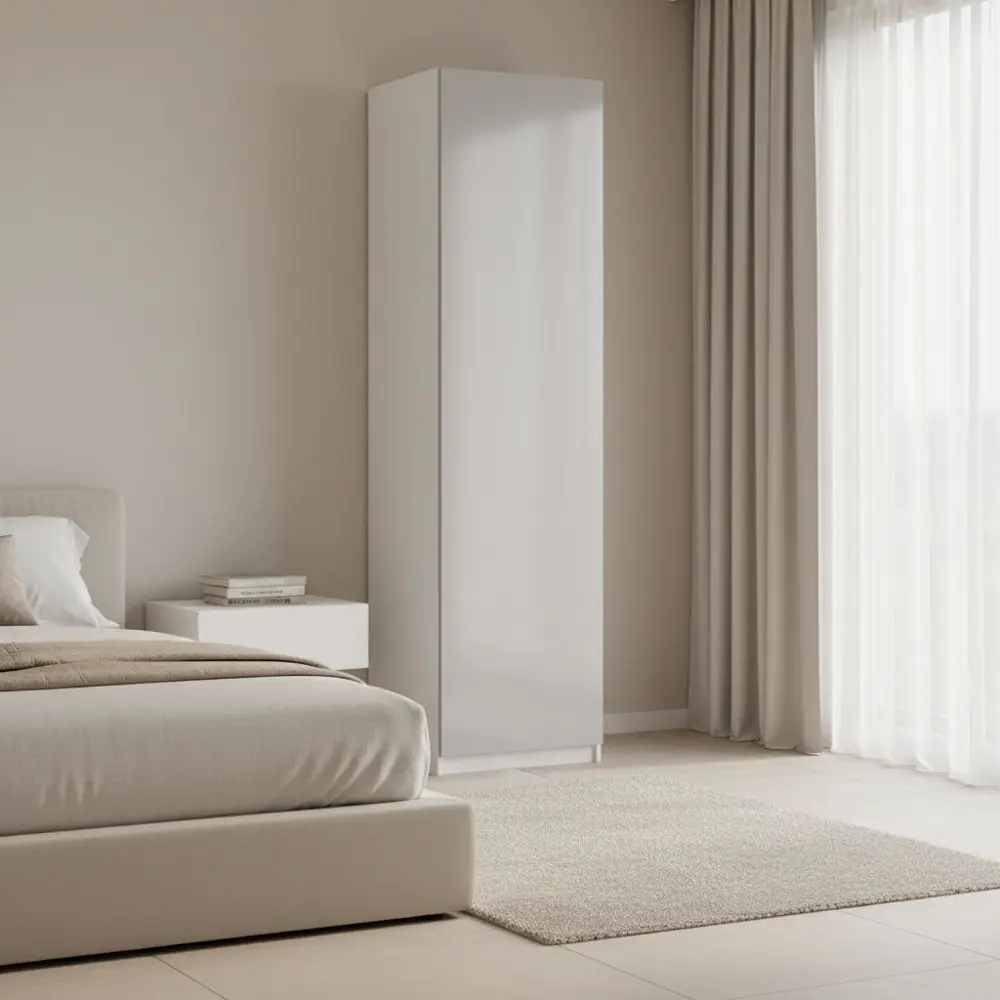 Шкаф распашной Лион серый глянец  60х232,2х54,5  с 2 полками, штангой и ящиком ЛДСП каркас белый Santreyd STLM-2127617