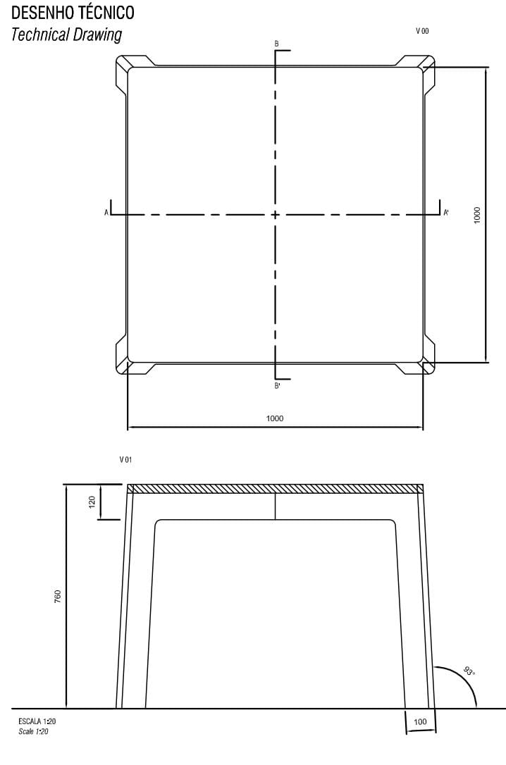 Квадратный стол для общественных мест из металла и дерева amop Lugarcomum ARCH-00122350 - Вид №2