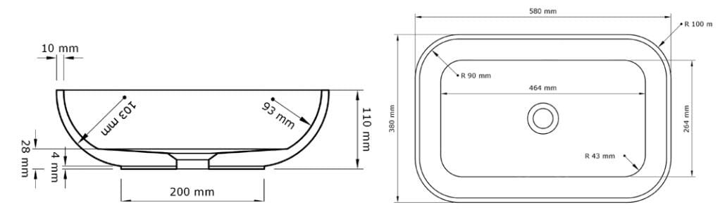 Одинарный прямоугольный умывальник из Акрона© Acquabella On top ARCH-00112135 - Вид №2