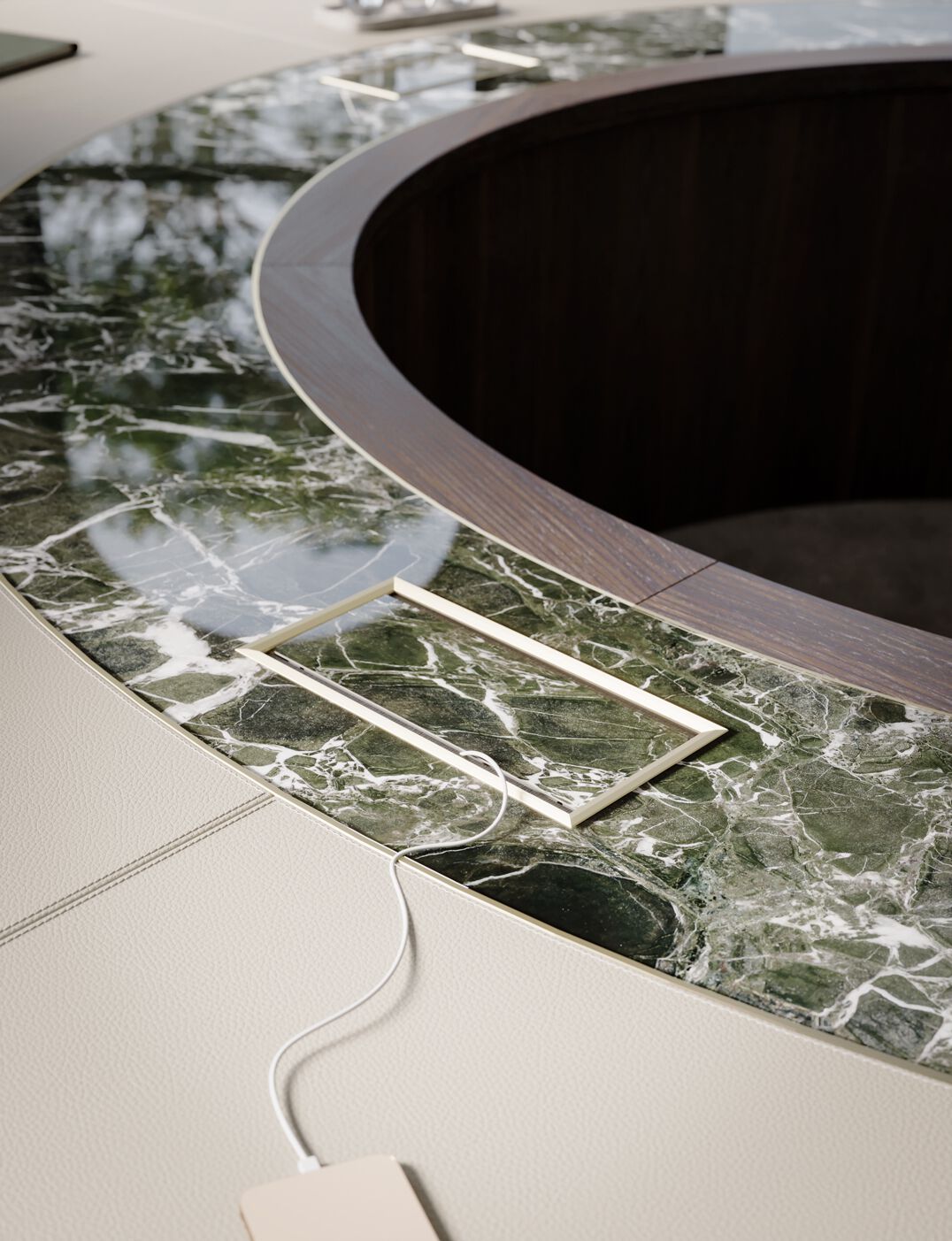 Стол для совещаний с деревянным шпоном и стеклянной и кожаной столешницей PROF Bespoke ARCH-00128249 - Вид №3