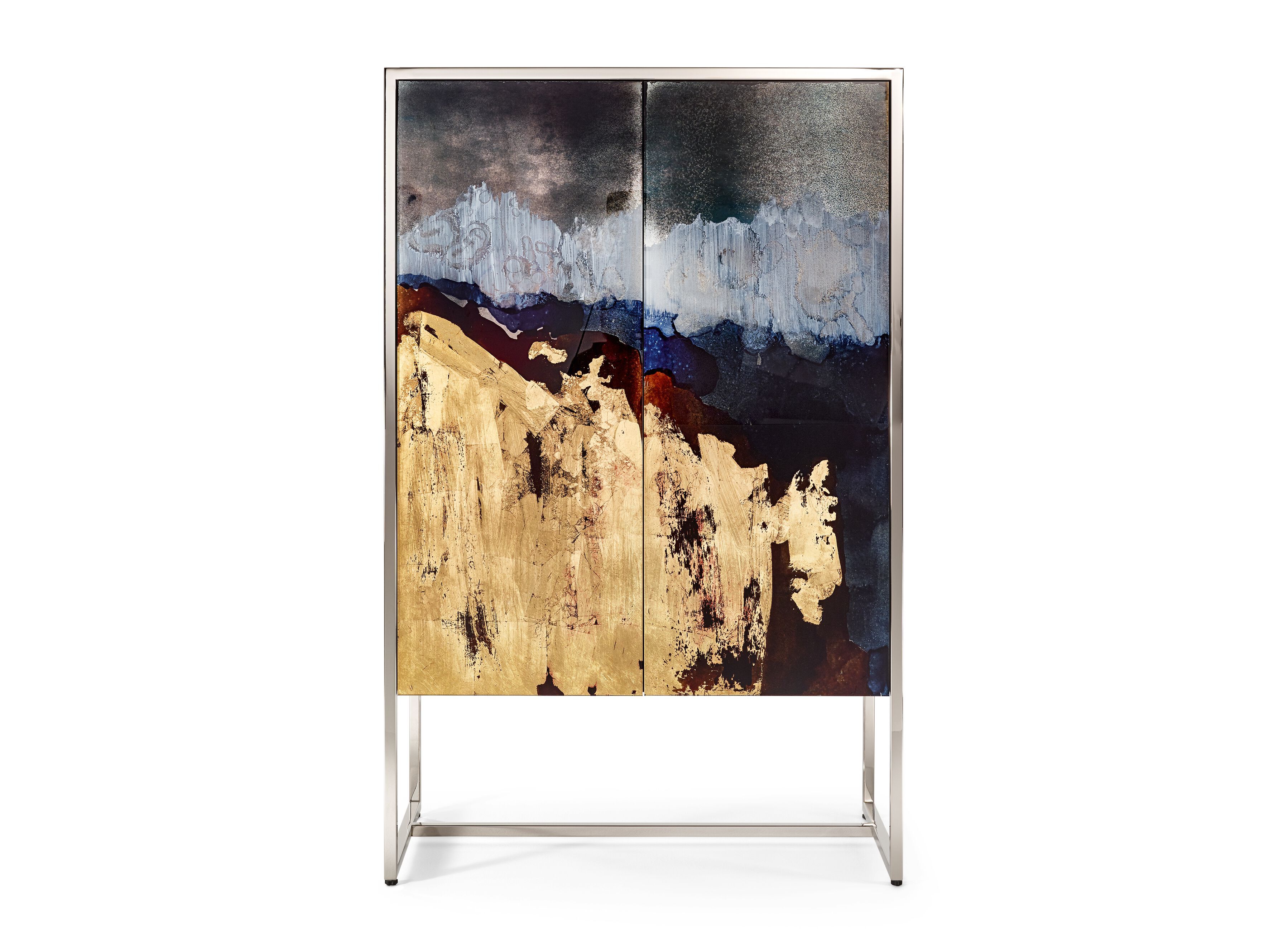 Деревянный сервант со встроенным освещением и распашными дверцами, покрытыми стеклом ARTE VENEZIANA итальянские пейзажи ARCH-00078037