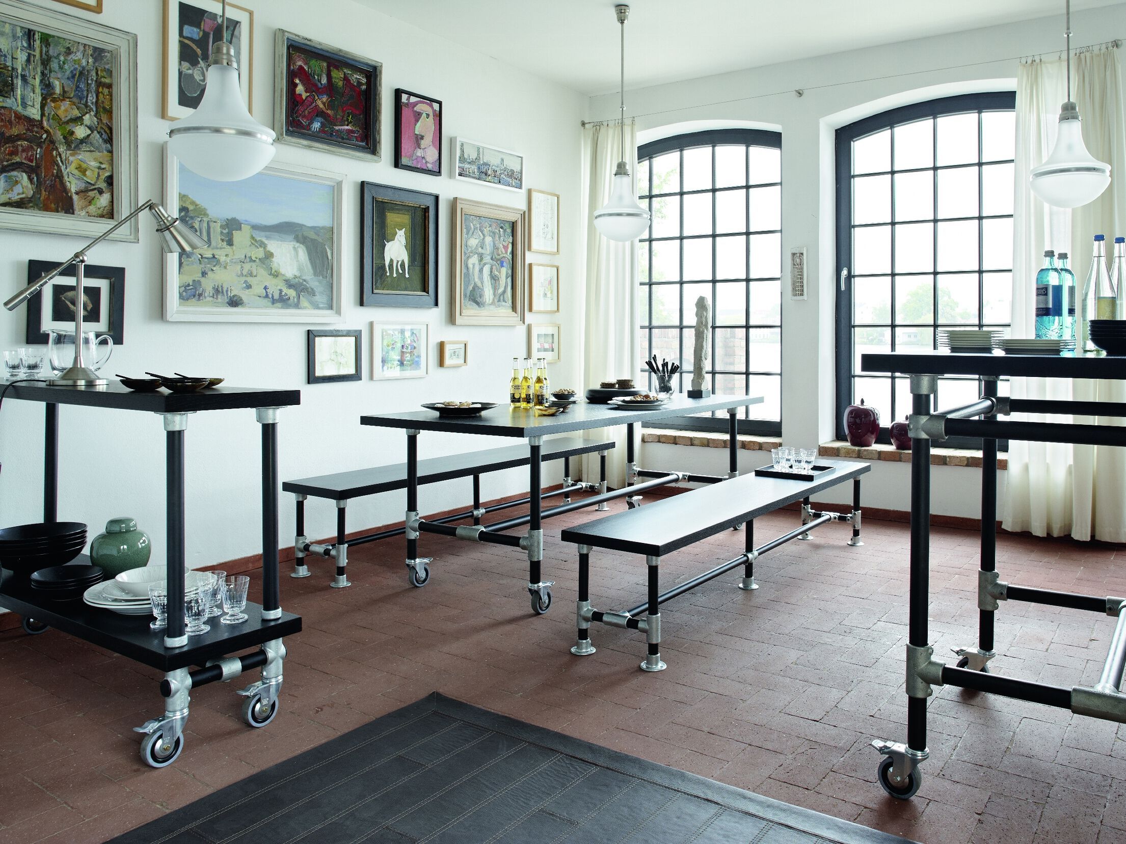 Прямоугольный деревянный обеденный стол с колесами LAMBERT Industrie ARCH-00089240 - Вид №3