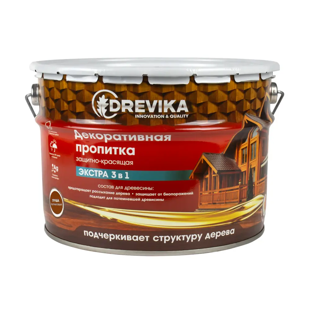 91095686 Пропитка древесины DREVIKA ЭКСТРА 3 В 1 3514 груша 9 л STLM-0481919