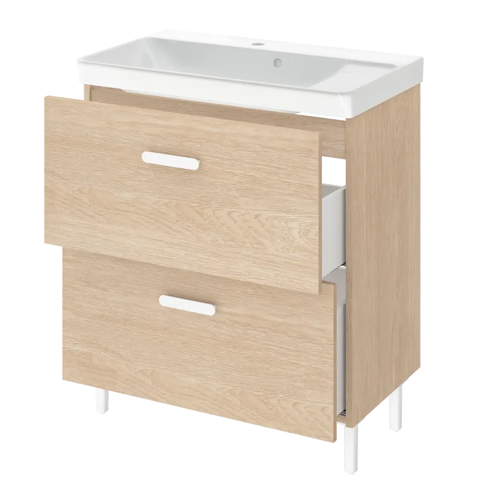 Тумба под раковину Sensea Easy напольная 70 см с двумя ящиками цвет дуб STLM-2050744 - Вид №1