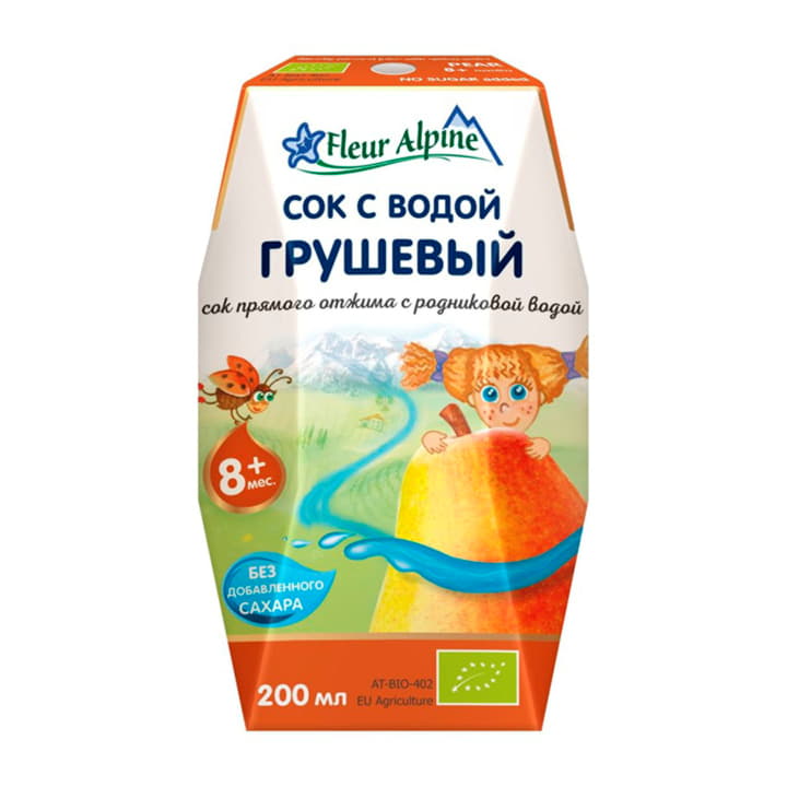 Сок детский Грушевый с 8 месяцев прямого отжима с природной родниковой водой Fleur Alpine 200 мл Santreyd 15767 - Вид №1