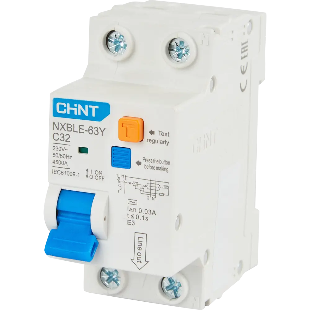Дифференциальный автомат CHINT NXB-63S 1P N D32 A 30 мА 4.5 кА AC STLM-2005407 - Вид №1