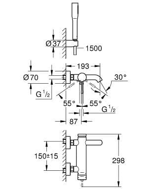 Настенный смеситель для ванны с ручным душем Grohe Essence New ARCH-00086547 - Вид №2