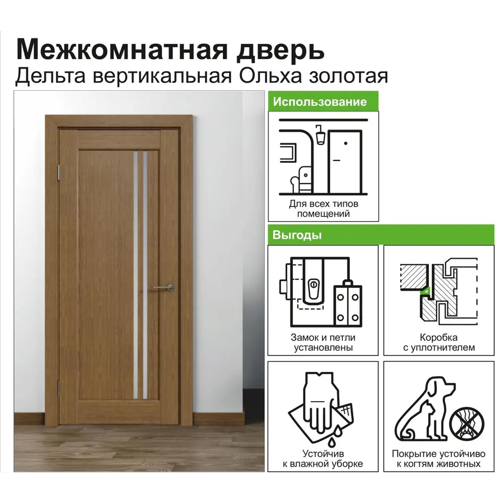 Дверь межкомнатная Дельта вертикальная остеклённая 90x200 см ПВХ цвет ольха золотая (с замком и петлями) 82249898 STLM-2085137 Santreyd  - Вид №7