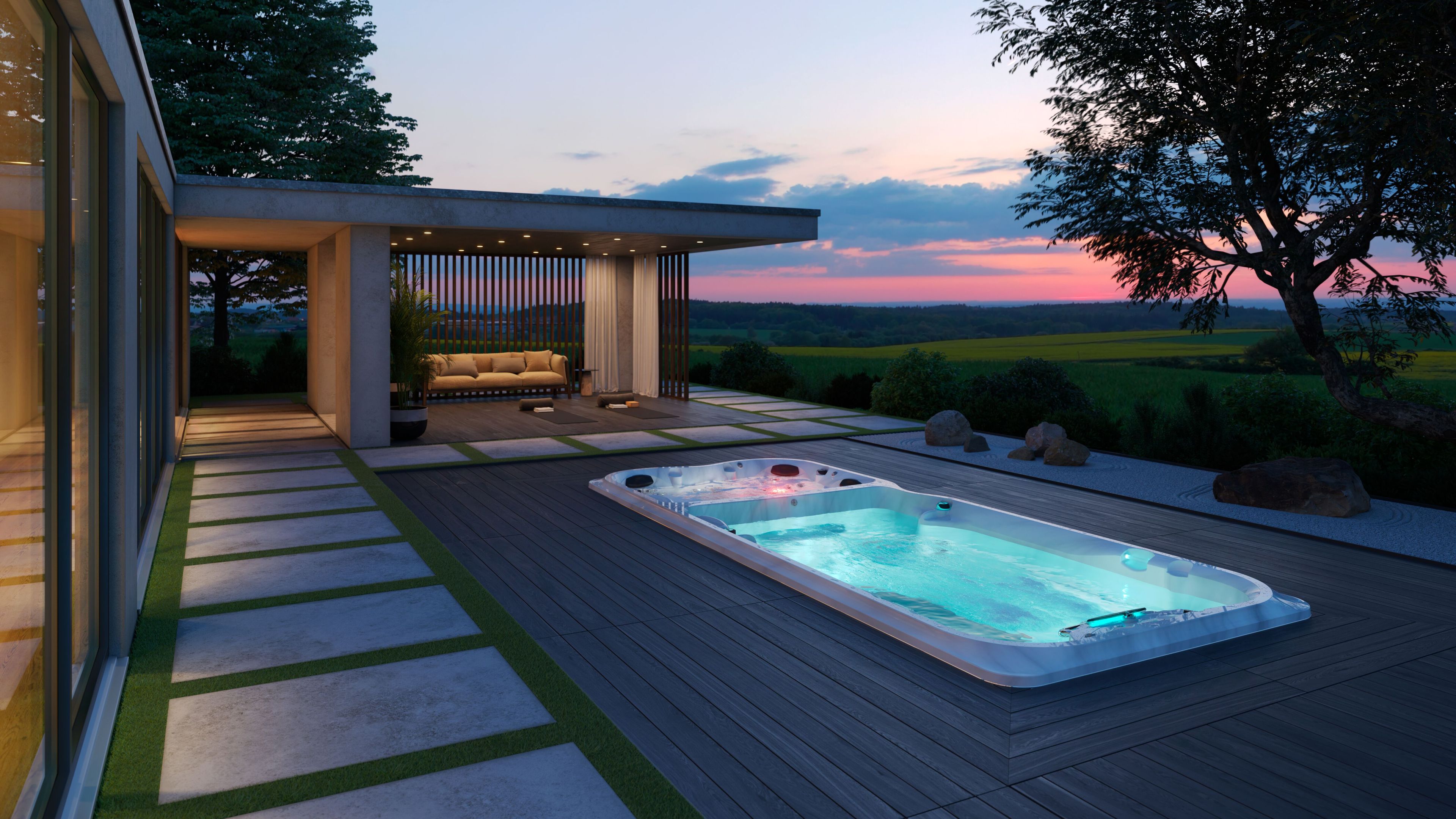 Открытый надземный мини-бассейн с противоточным плаванием Jacuzzi® Swim Spa ARCH-00081763 - Вид №28