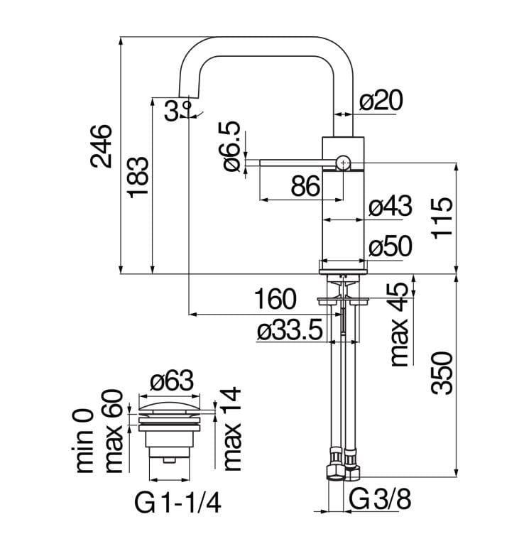 Смеситель для раковины с одним отверстием для пола с аэратором Nobili Velis ARCH-00036166 - Вид №13