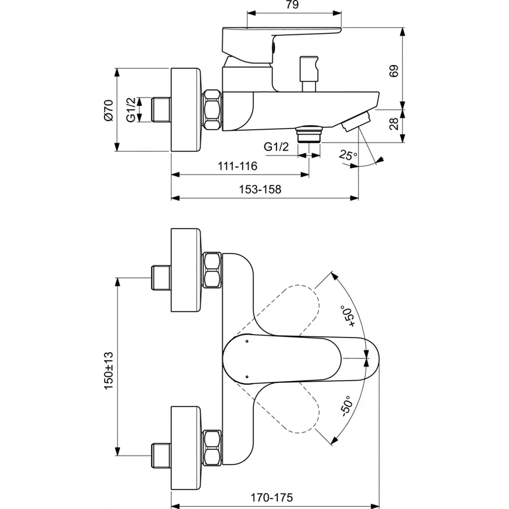 Смеситель для ванны и душа Ideal Standard Tyria BC157HS однорычажный цвет хром STLM-2107614 - Вид №4