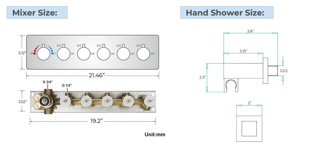 Светодиодный набор для душа из нержавеющей стали с ручным душем Fontana Showers FS1461 ARCH-00127403 - Вид №7