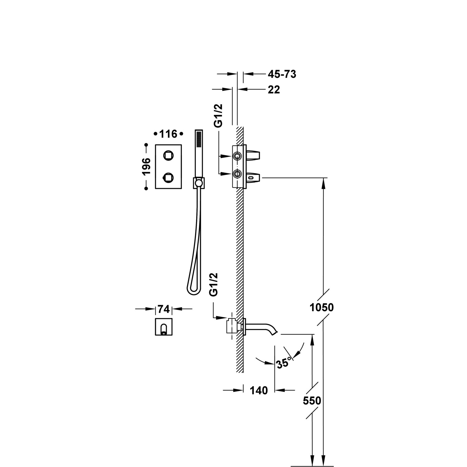 Комплект 2-ходовых скрытых термостатических кранов Therm-box для ванн и душевых кабин-21125007KM TRES Thermostatic - Вид №1