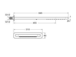 Настенная прямоугольная душевая головка с 2 струями