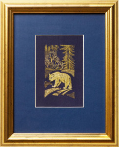 10659136 Торжокские золотошвеи Панно " Медведь", 15*13, рисунок 906, синий Габардин