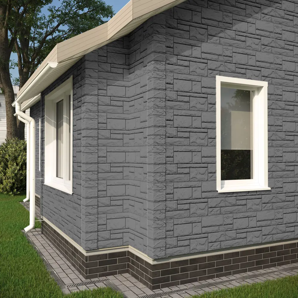 Фасадная панель Docke Dacha Камень крупный серый 0.38 м² DÖCKE Сланец STLM-2098299 - Вид №3