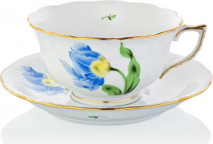 1051712 Herend Чашка чайная с блюдцем 250мл "Китти" (синяя) Фарфор