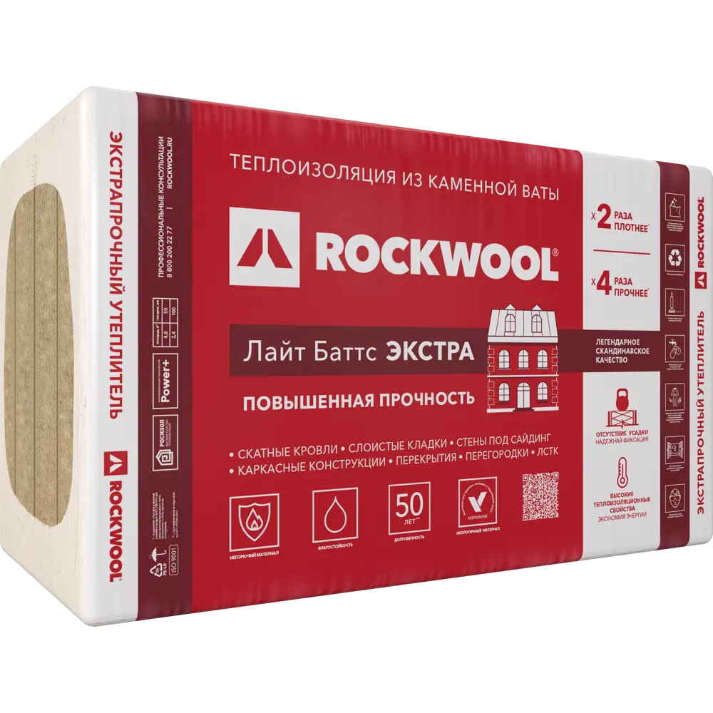 Утеплитель Роквул Лайт Баттс Экстра 100 мм 4 шт 600x1000 мм 2.4 м² STLM-2125691 - Вид №2