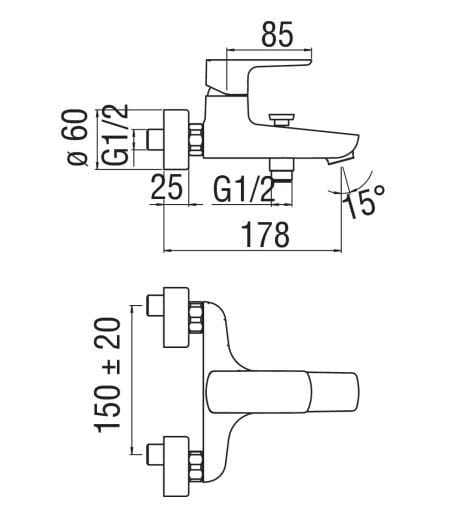 Настенный смеситель для ванны Nobili Acquaviva ARCH-00013398