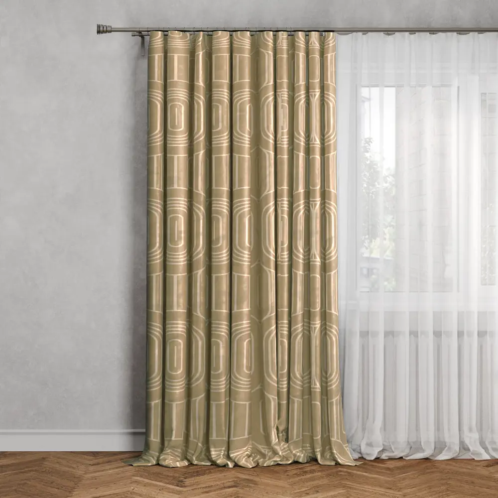 ПАВЛОВО-ПОСАДСКИЙ ШЕЛК | Штора Glamour оливковая с лентой 200x300 см 89231538 STLM-1039101