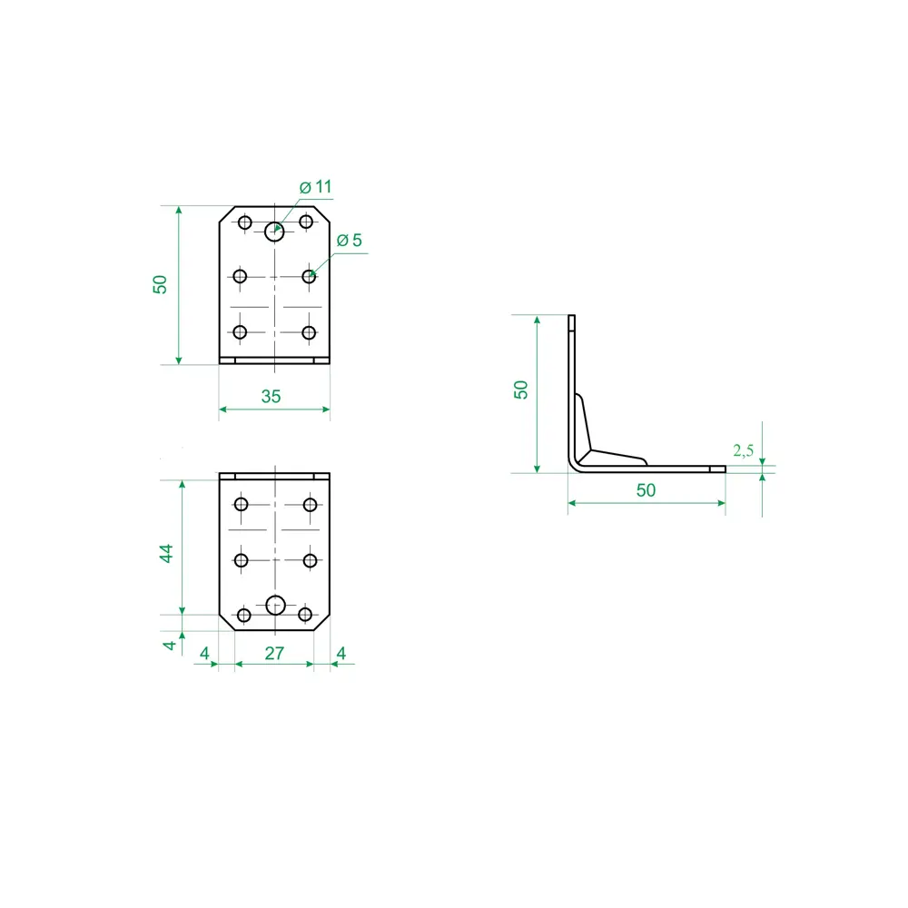 Угол крепежный монтажный усиленный сталь оцинкованная 50x35x2.5x50 мм Santreyd STLM-2031305 - Вид №1