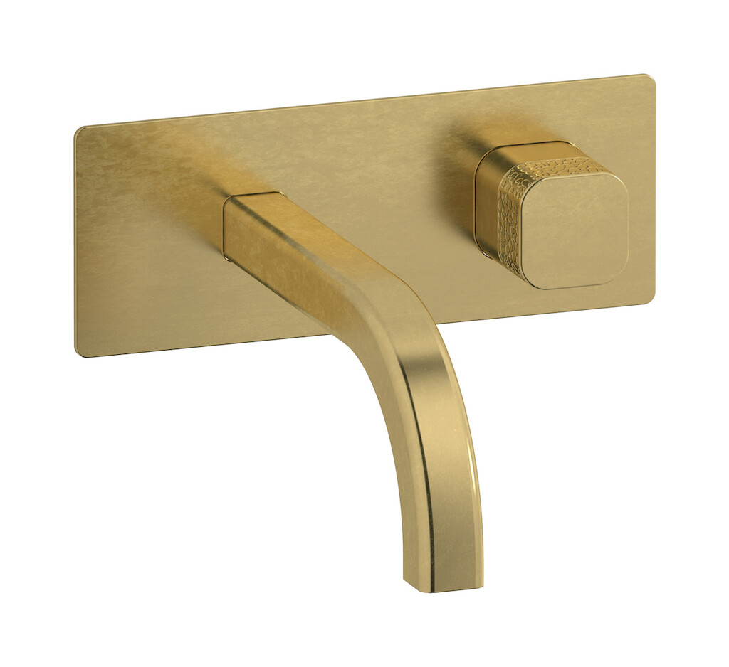 Настенный смеситель для раковины прогрессивный на 2 отверстия в комплекте с донным клапаном. WE ARE IB eo206on_4 Natural Brass Elio