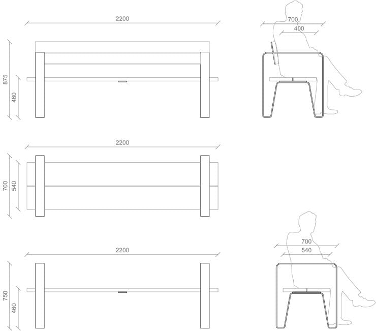 Стальная и деревянная скамья со спинкой LAB23 COURT ARCH-00090583 - Вид №2