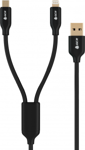 GCR-51667 Gcr кабель 0.3m, 2 в 1 для powerbank, microusb + lightning, черный, no sync data, 22awg, gold, быстрая зарядка, Greenconnect
