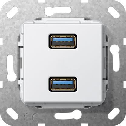 568403 Розетка двойная USB 3.0 A чисто-белый глянцевый Gira System 55