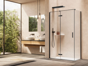 Угловая душевая кабина из хрусталя с распашной дверью