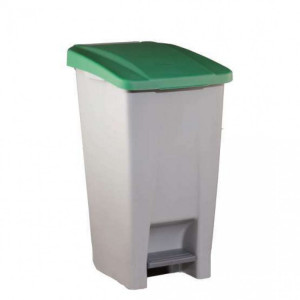 233006 DENOX Бак мусорный пластиковый серый с ручкой с зеленой крышкой с педалью 60 л. Серый с зеленой крышкой