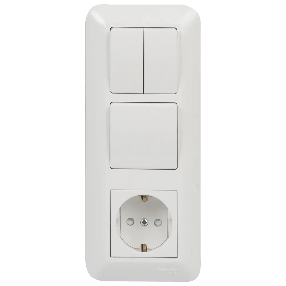 Блок с розеткой Прима 3 клавиши шторки цвет белый Schneider Electric STLM-2077232 - Вид №1