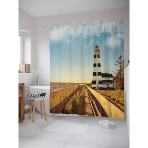 93782833 Штора для ванной JoyArty Солнечный маяк из ткани, 180x200 см с крючками STLM-1463789
