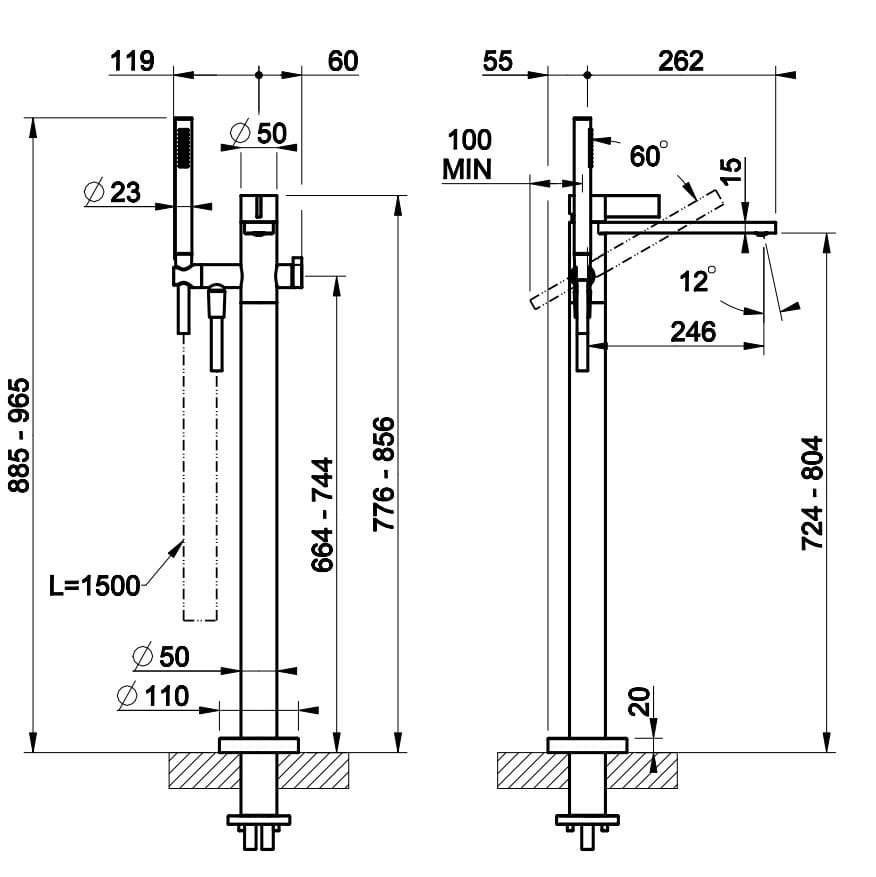 Смеситель для ванны из хромированной латуни Gessi обратный ARCH-00131225 - Вид №2