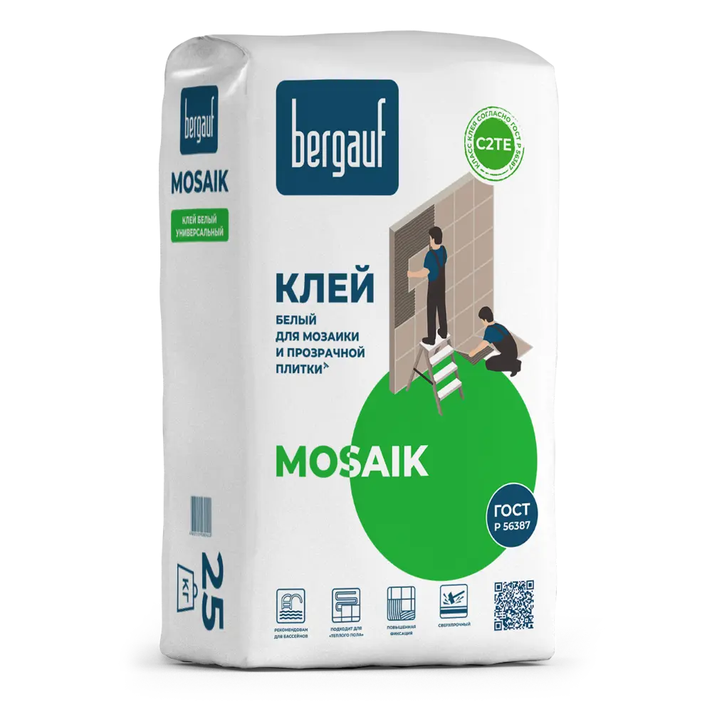 Клей для плитки Bergauf Mosaik С2TE 25 кг цвет белый STLM-2118134 - Вид №1