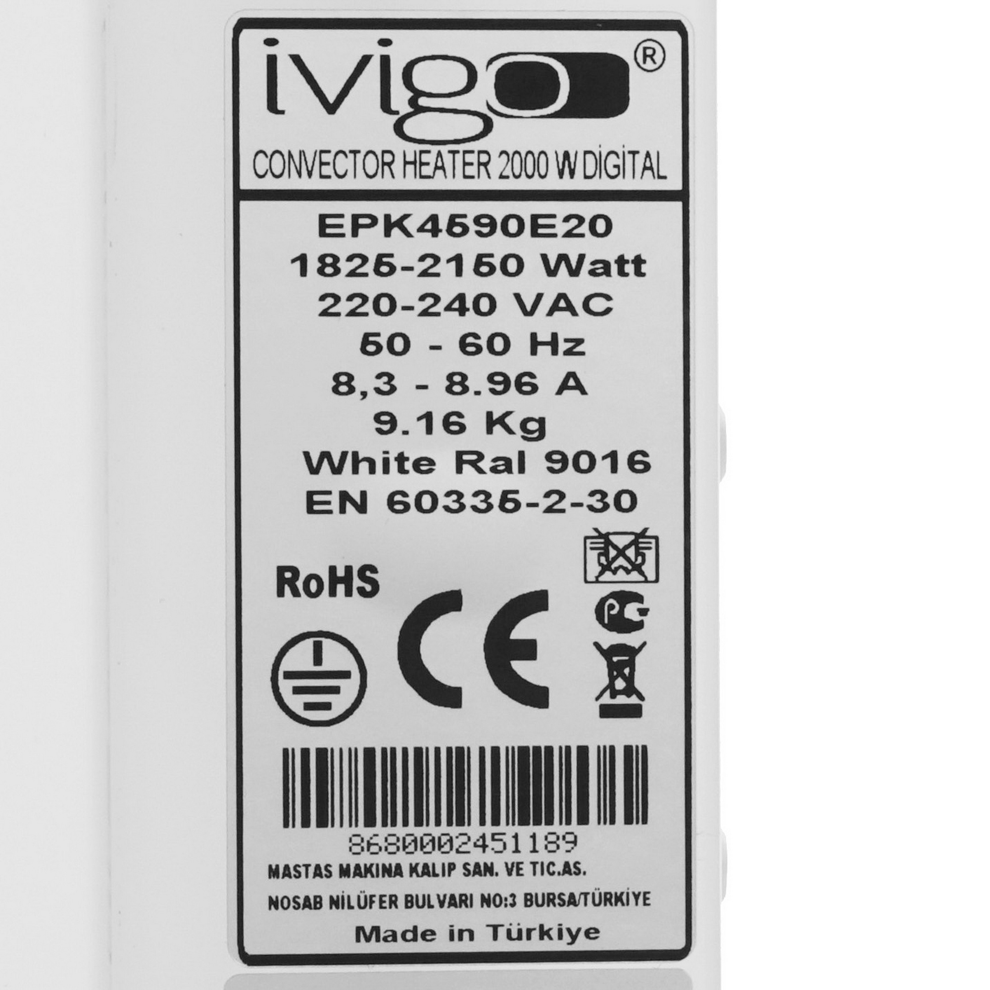 9935437 Конвектор iVigo EPK4590E20 STDN-0010171 - Вид №4