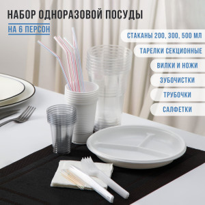 91121753 Набор одноразовой посуды Биг-Пак №2 на 6 персон цвет белый STLM-0492709 НЕ ЗАБЫЛИ!