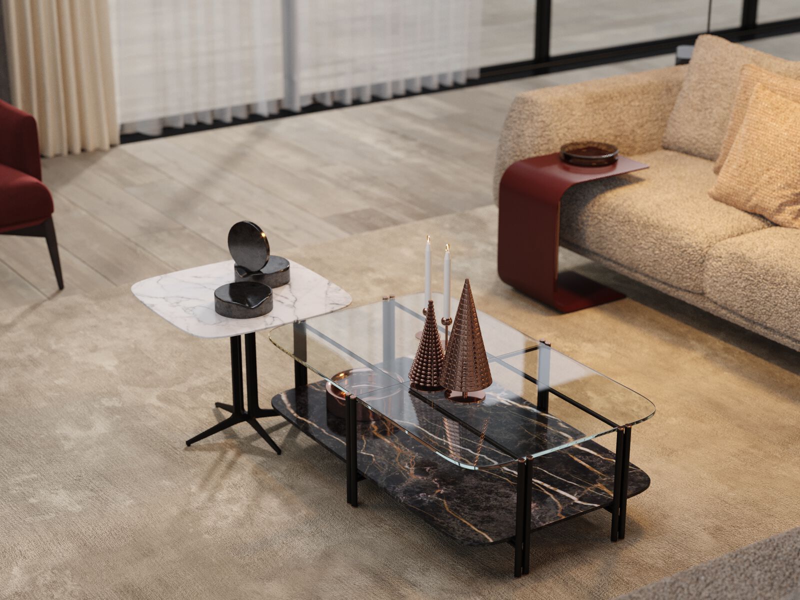 Прямоугольный журнальный столик из дерева и стекла PRADDY Natur ARCH-00071279 - Вид №5