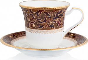 1051798 Noritake Чашка чайная с блюдцем Noritake "Ксавьер,золотой кант" 200мл Фарфор костяной