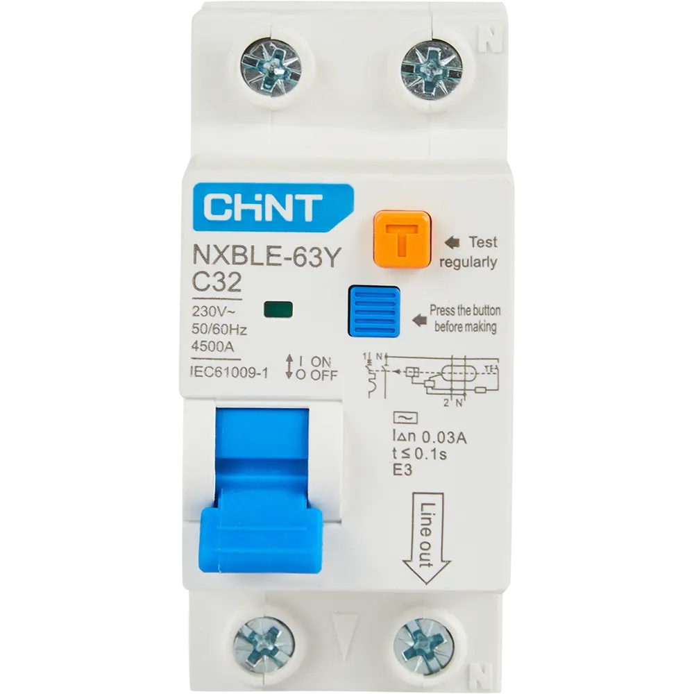 Дифференциальный автомат CHINT NXB-63S 1P N D32 A 30 мА 4.5 кА AC STLM-2005407 - Вид №2