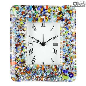 2715 ORIGINALMURANOGLASS Настольные часы с будильником - голубые миллефиори - Original Murano Glass OMG 11 см