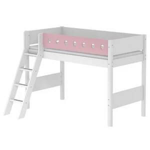 Кровать Flexa White полувысокая с наклонной лестницей, 200 см, белая с розовым