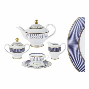 Сервиз чайный фарфоровый белый с синим на 6 персон, 23 предмета "Адмиралтейский" MIDORI АДМИРАЛТЕЙСКИЙ 00-3946887 Белый;синий