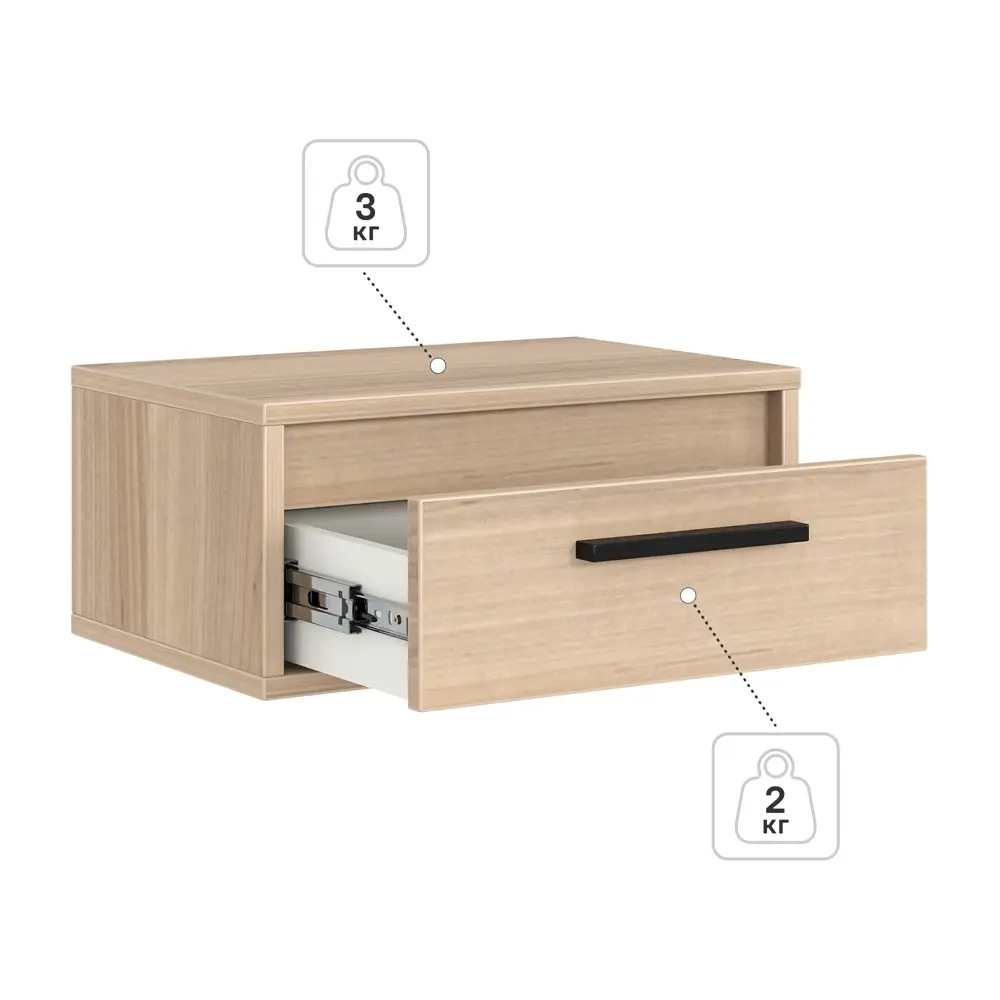 Тумба прикроватная подвесная Лион 45x20x30 см ЛДСП цвет дуб комано Santreyd STLM-2106192 - Вид №4