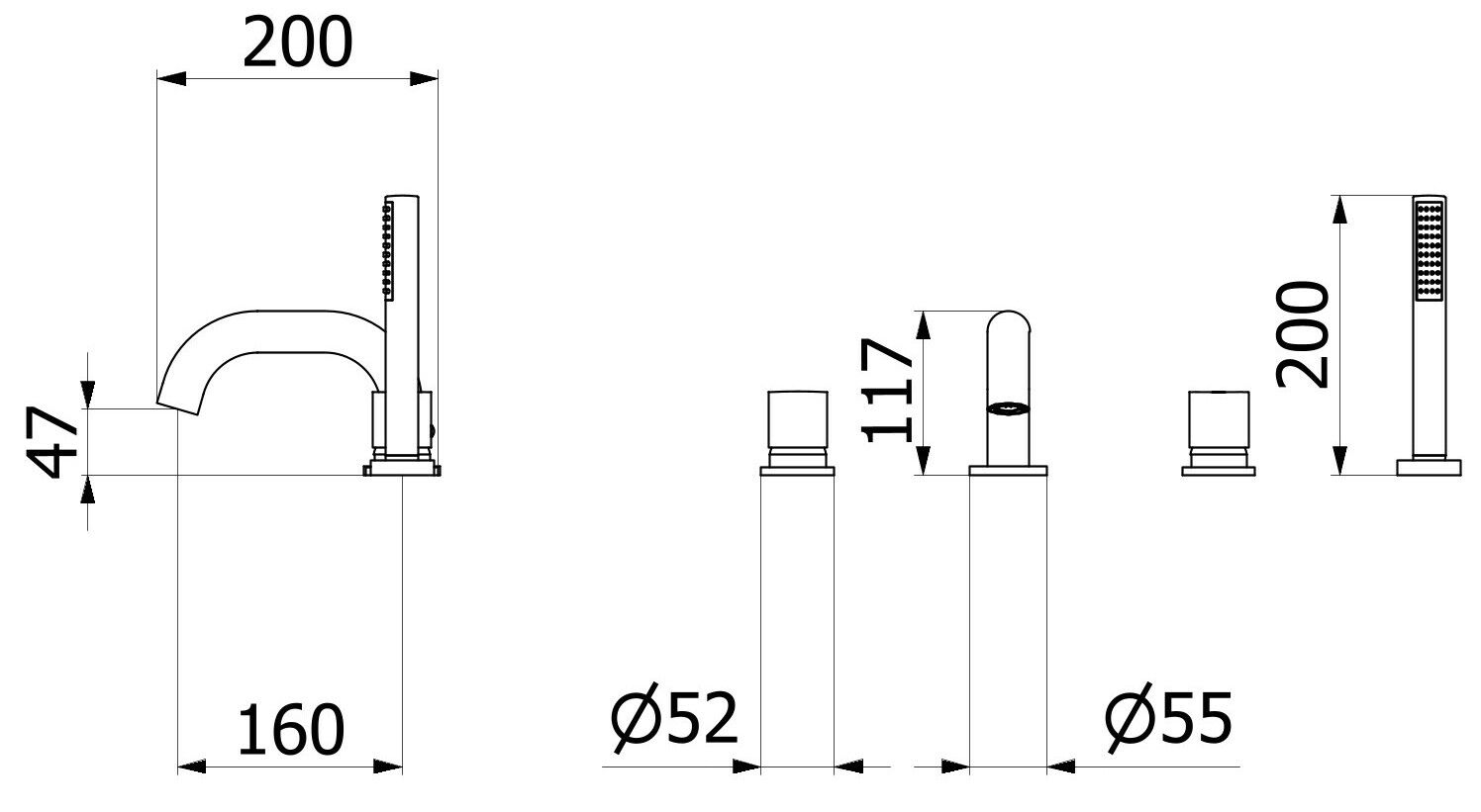 Смеситель для ванны с 4 отверстиями и ручным душем IB Brera ARCH-00040915 - Вид №10