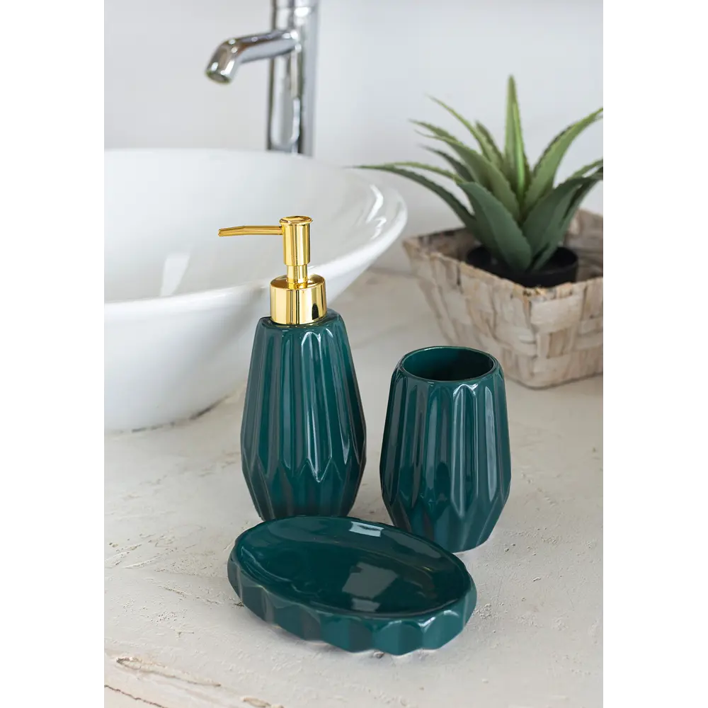 Дозатор для жидкого мыла Emerald, керамика, цвет изумрудный PROFFI HOME STLM-2173775 - Вид №3