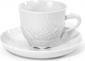 1051245 Meissen Чашка чайная с блюдцем 250мл "Лебединый сервиз" (белый рельеф) Фарфор