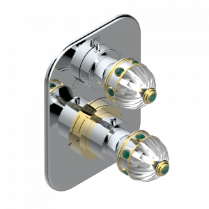 A1S-5500BE Ручка регулировки и маховик 2-канального переключателя для термостатического смесителя арт. 5500AE Thg-paris Cheverny с малахитом Хром/золото