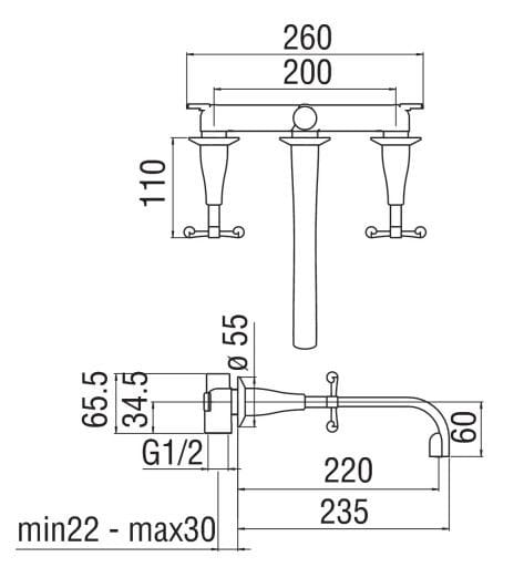 Настенный смеситель для раковины с 3 отверстиями Nobili Carlos Primero ARCH-00117107 - Вид №2